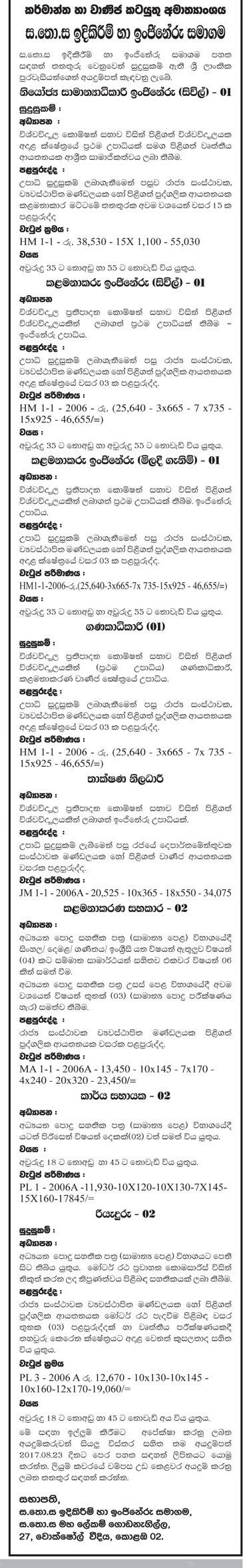 Deputy General Manager Engineering (Civil), Manager Engineering (Civil, Purchasing), Accountant, Technical Officer, Management Assistant, Work Aid, Driver - C.W.E. Construction & Engineering (PVT) Limited